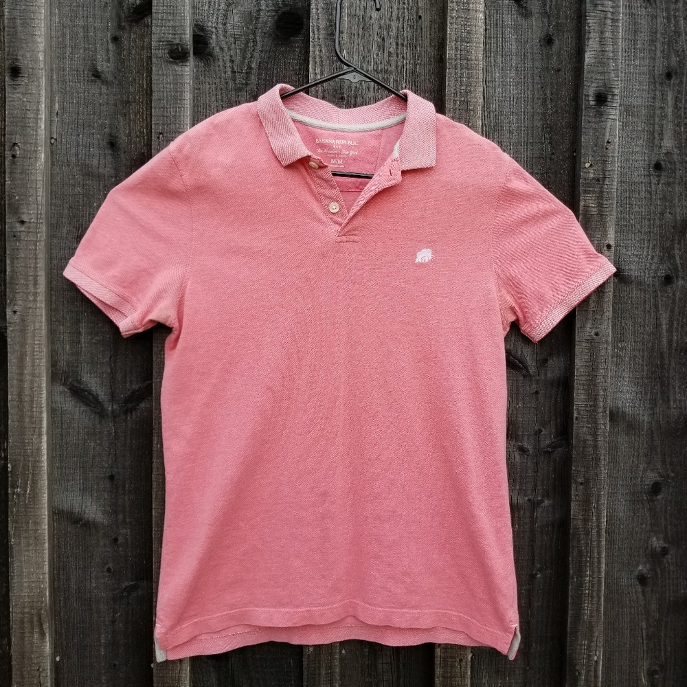 Banana Republic Golf Polo Shirt Mens Medium Pink Birdseye Pique Elephant